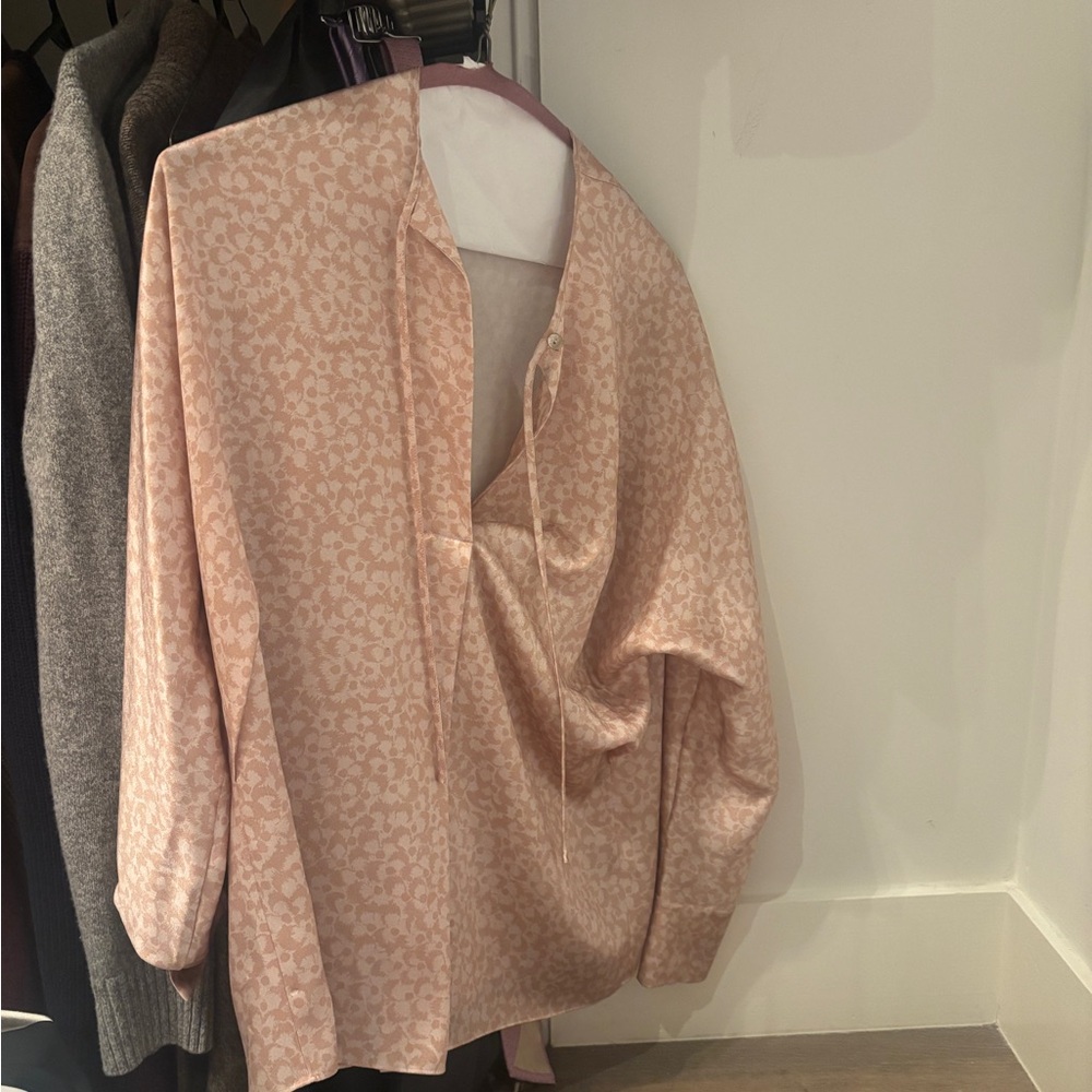 Vince Feathered Petal Tie Neck Blouse